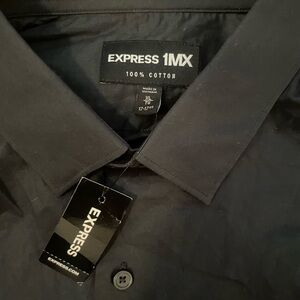 Express 1MX Dark Charcoal Cotton Button-Up Shirt